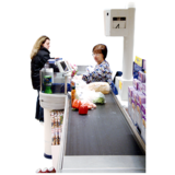 a photograph of a woman at a grocery checkout