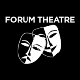 two hand drawn theatre masks with the words 'forum theatre'